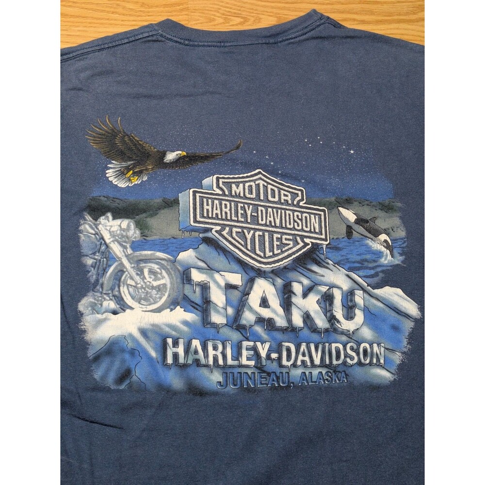 Harley Davidson Taku Juneau Alaska Eagle Whale Motorcycle T-Shirt Mens Medium